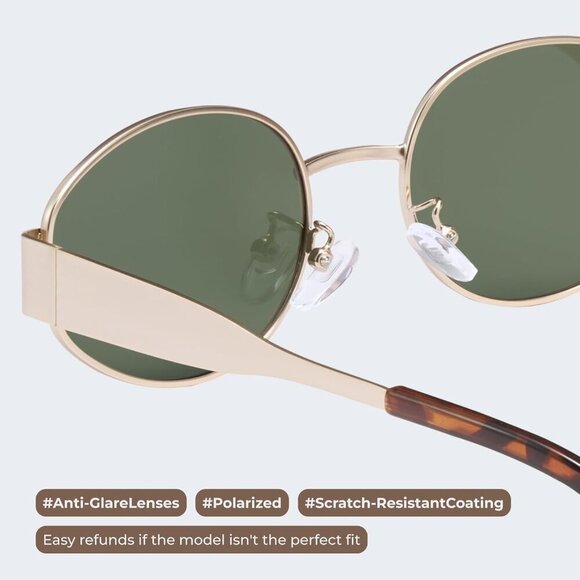 Retro Polarized Green Gold Sunglasses UV400 Protection Oval Metal Soft Frame main image 8